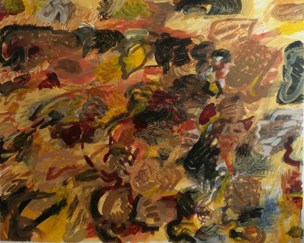 "Lament", oil and oil bar on canvas, 58 cms H x 70 cms W (2020)