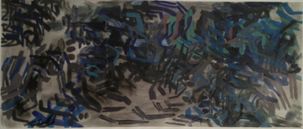 "Lament 3", oil and oil bar on canvas, 32 cms H x 74 cms W, (2020)