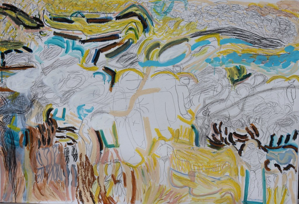 "Abstract with Figures 4", mixed media on canvas, 61 cms H X 34 cms W (2023)