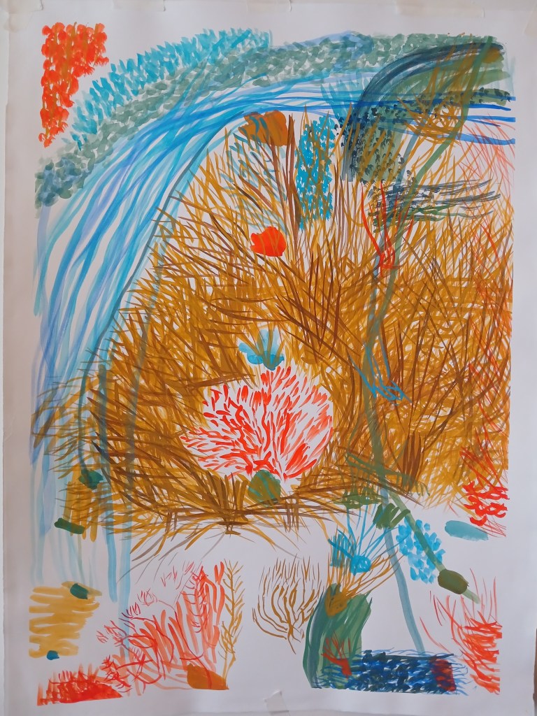 "Notes beside the Riera 1", gouache on watercolour paper, 77 cms x 56 cms (2026)