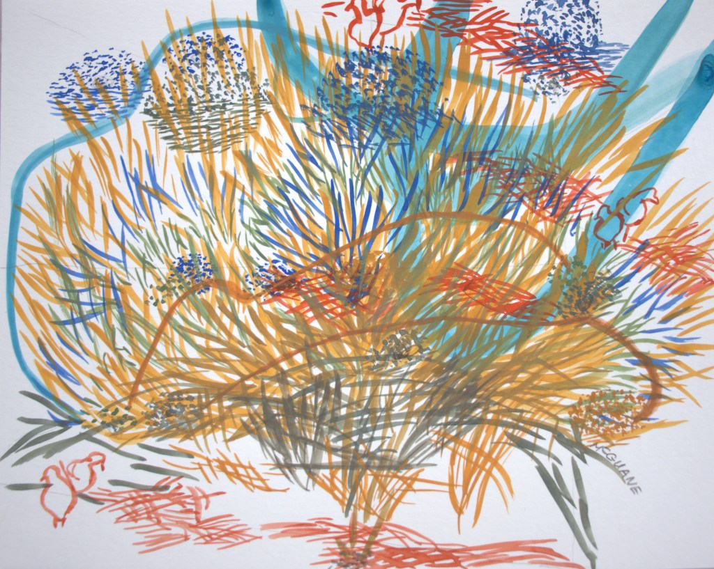"Notes beside the Riera 7", gouache on watercolour paper, 25 cms x 28 cms (2026)